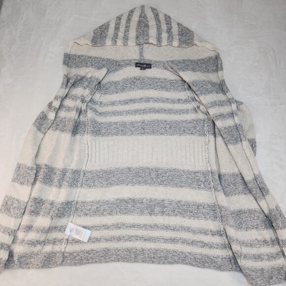 Eddie Bauer Sleepwear Sweater Womens XS S Hooded Cardigan Gray White Striped - Picture 2 of 13